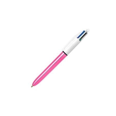 Bic 4 Colours Shine Stylo à Bille Rétractable - Pointe de 1mm - Tracé de 0.4mm - Encre à Base d'Huile - Corps Rose