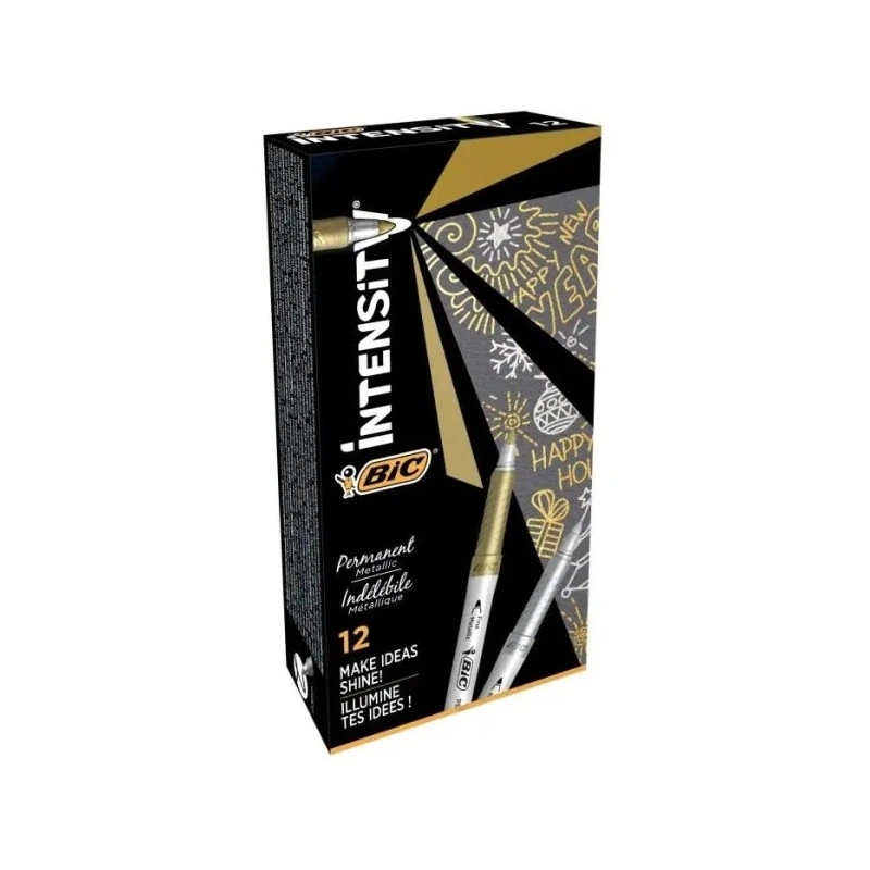 Bic Intensity Metallic Permanent Marker - 1.8mm Medium Tip - 0.8mm Line Width - Textured Grip - Gold and Silver