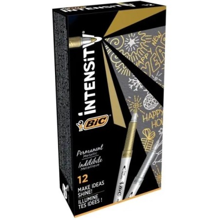 Bic Intensity Metallic Marqueur Permanent - Pointe Moyenne 1.8mm - Trait 0.8mm - Grip Texturé - Couleur Or et Argent