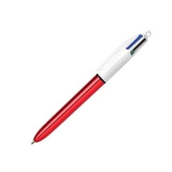 Bic 4 Colours Shine Boligrafo de Bola Retractil - Punta de 1mm - Trazo de 0.4mm - Tinta con Base de Aceite - Cuerpo Rojo
