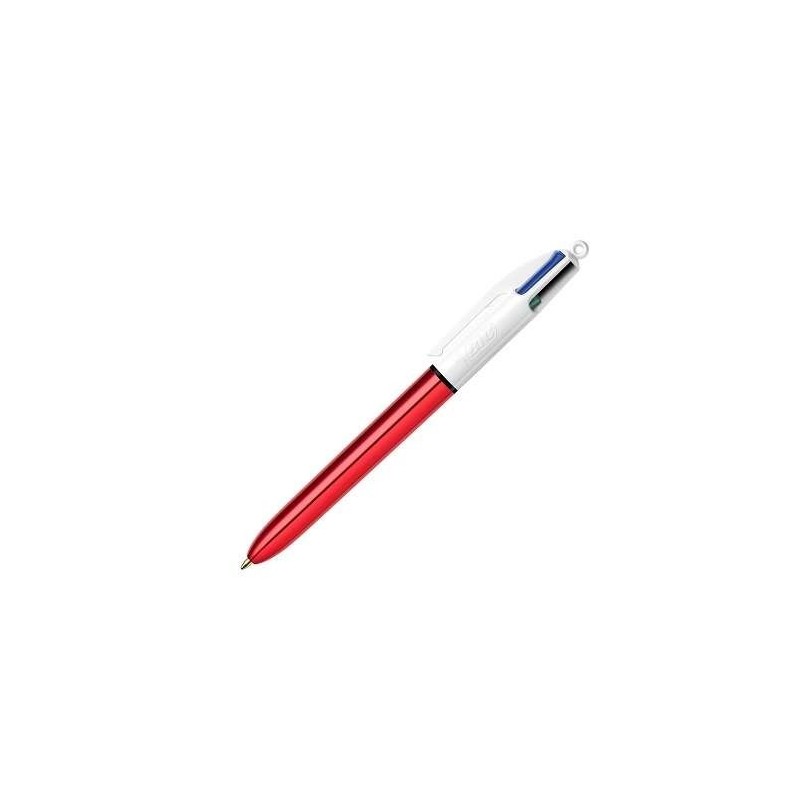 Bic 4 Colours Shine Esferográfica de Esfera Retrátil - Ponta de 1mm - Traço de 0.4mm - Tinta com Base Oleosa - Corpo Vermelho