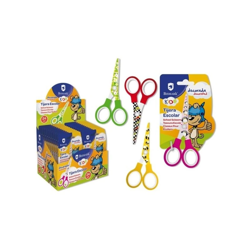 Bismark Kids Deco Tesoura Escolar 13cm - Aço de Liga Extra - Lâminas Decoradas - Pegas em Plástico - Ponta Romba - 4 Designs