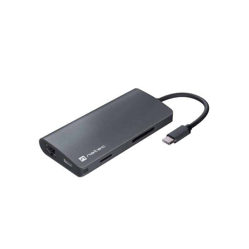 Natec Fowler 2 Adaptador Multipuerto 8en1 - USB-C a USB 3.0, HDMI 4K, RJ45, SD, MICRO-SD - Color Gris