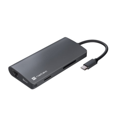 Natec Fowler 2 Adaptador Multipuerto 8en1 - USB-C a USB 3.0, HDMI 4K, RJ45, SD, MICRO-SD - Color Gris