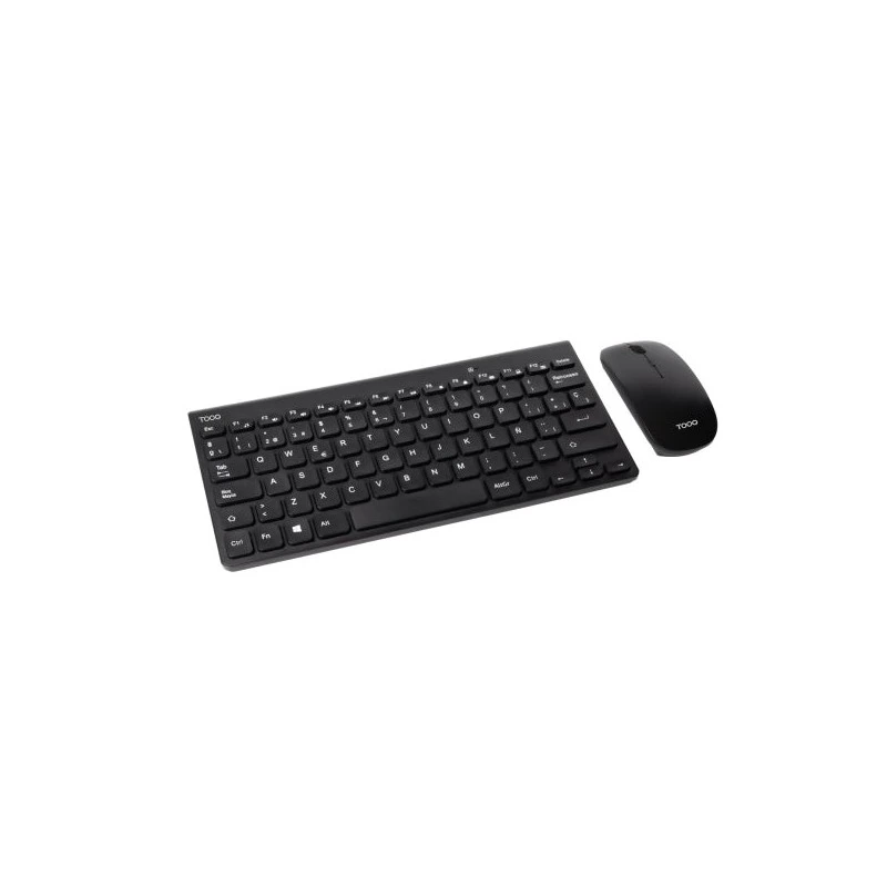 Tooq TQKMW-3101-B Pack de Teclado Inalambrico Compacto - Disposicion QWERTY ES + Raton Inalambrico 1600dpi - Slim - 4 Botones