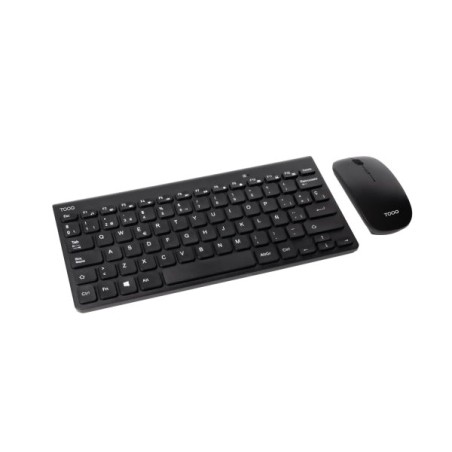 Tooq TQKMW-3101-B Pack de Teclado Inalambrico Compacto - Disposicion QWERTY ES + Raton Inalambrico 1600dpi - Slim - 4 Botones