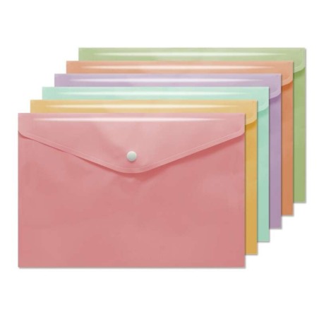 Bismark Enveloppe Porte-Documents A4 - Fermeture à Bouton-Pression - Fabriquée en Polypropylène - Coloris Pastel Assortis