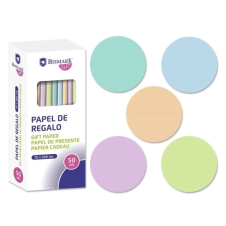 Bismark Pastel Rouleau de Papier Cadeau - Dimensions 70cmx200cm - 5 Couleurs Pastel