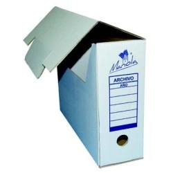Mariola Caja de Archivo Definitivo Tamaño Folio - Medidas 25,5x10x35,5cm - Ideal para Organizar Documentos - Color Blanco y Azul
