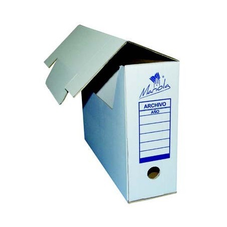 Mariola Caja de Archivo Definitivo Tamaño Folio - Medidas 25,5x10x35,5cm - Ideal para Organizar Documentos - Color Blanco y Azul