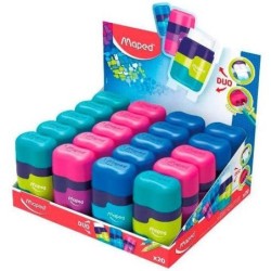 Maped Connect Duo Taille-Crayon-Gomme 2 Trous avec Gomme - Réservoir de Grande Capacité - Forme Ergonomique - Couleurs Assorties