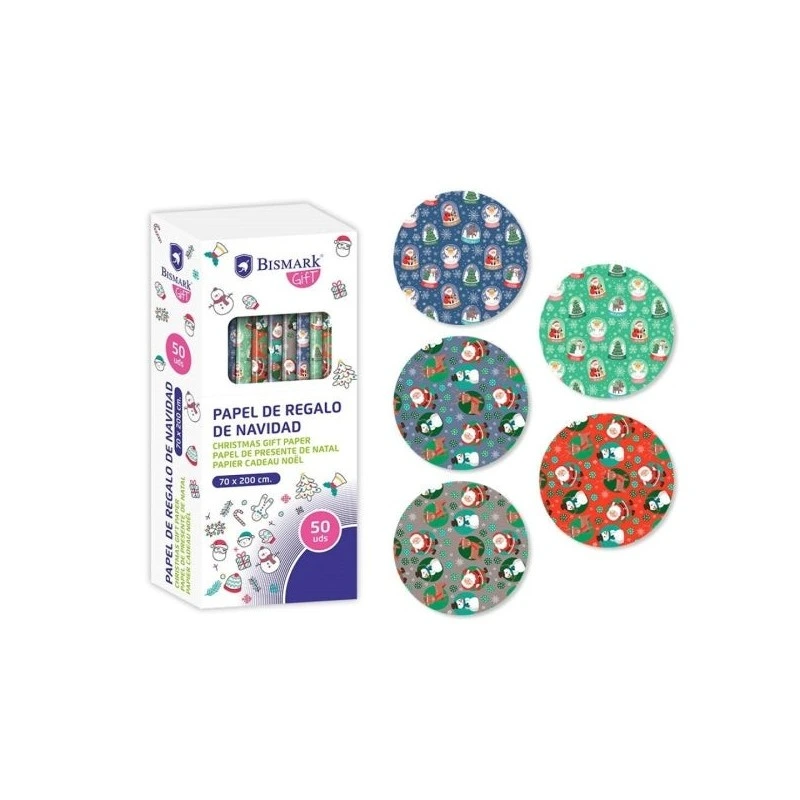 Bismark Natal Pai Natal Rolo de Papel de Embrulho - Medidas 70cmx200cm - 5 Desenhos Diferentes