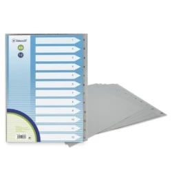 Bismark Numeric Index with Tabs from 1 to 12 - Multi-Punched - A4 Format - Made of Polypropylene - Grey