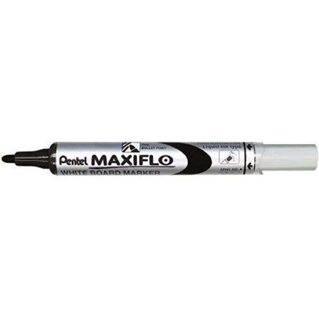 Pentel Maxiflo Rotulador para Pizarra Blanca - Regulacion del Flujo de Tinta - Punta de Bala - Ancho de Linea 2mm - 50% de