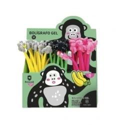 Bismark Animals Gorilla Soft Touch Ballpoint Pen with Fun Gorillas - Fine Tip - Black Gel Ink - 3 Different Designs