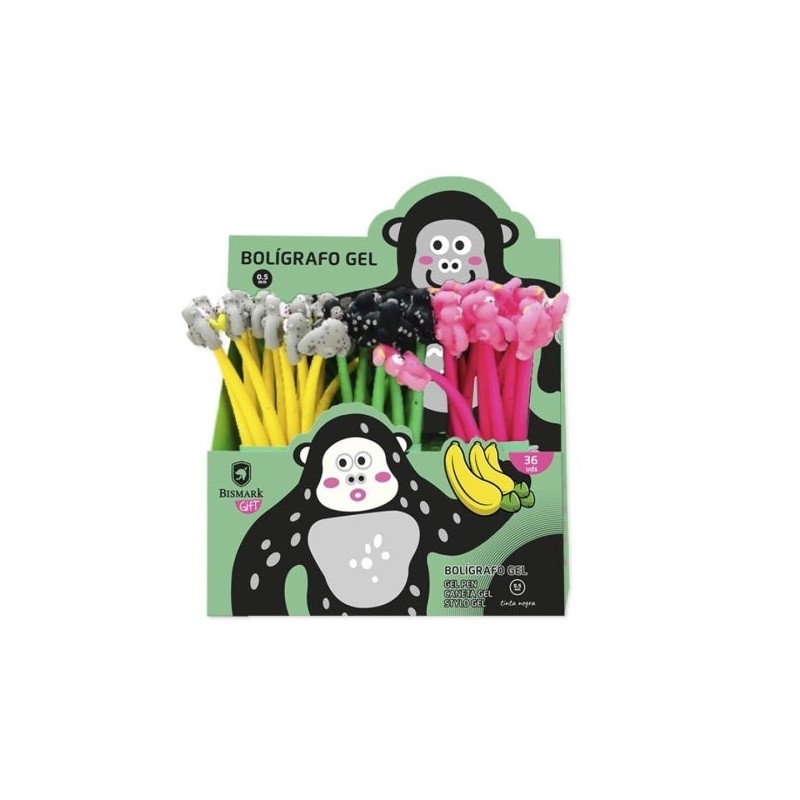 Bismark Animals Gorilla Soft Touch Ballpoint Pen with Fun Gorillas - Fine Tip - Black Gel Ink - 3 Different Designs