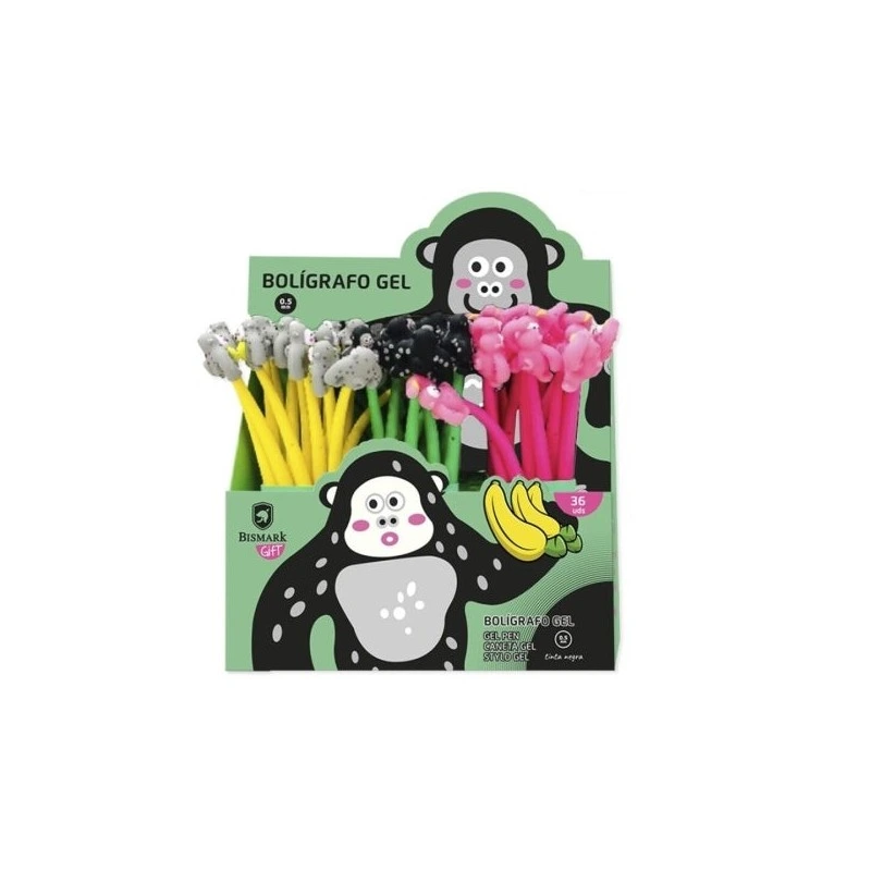 Bismark Animals Gorilla Soft Touch Ballpoint Pen with Fun Gorillas - Fine Tip - Black Gel Ink - 3 Different Designs