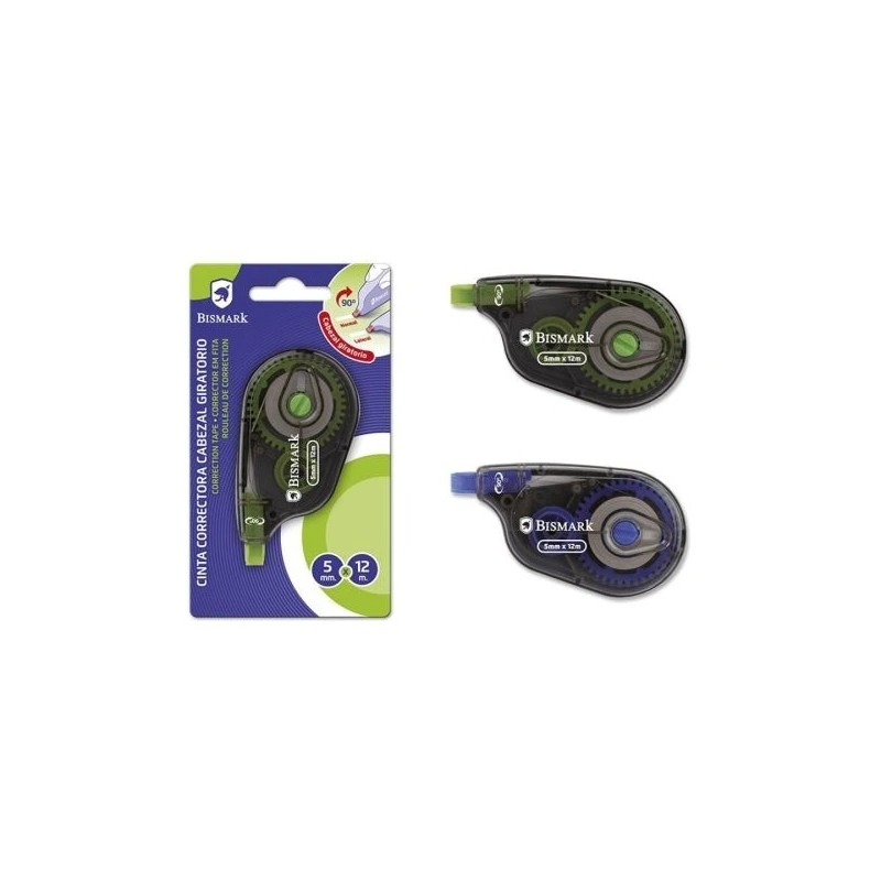 Bismark Twister Ruban Correcteur 5mmx12m - Tête Pivotante - Adhérence Parfaite au Papier - Présentation en Blister Individuel