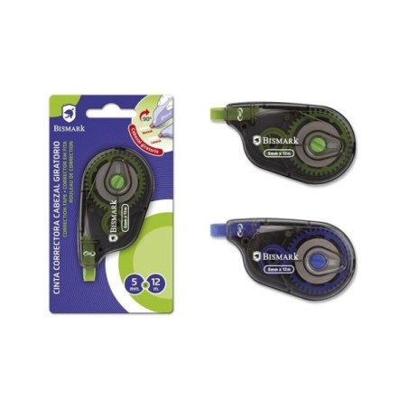 Bismark Twister Ruban Correcteur 5mmx12m - Tête Pivotante - Adhérence Parfaite au Papier - Présentation en Blister Individuel