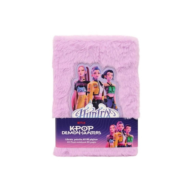 Safta K-Pop Demon Hunters Energy Notepad - A5 Format - Plush Covers - 80 Pages - 21x14.8cm - Lavender
