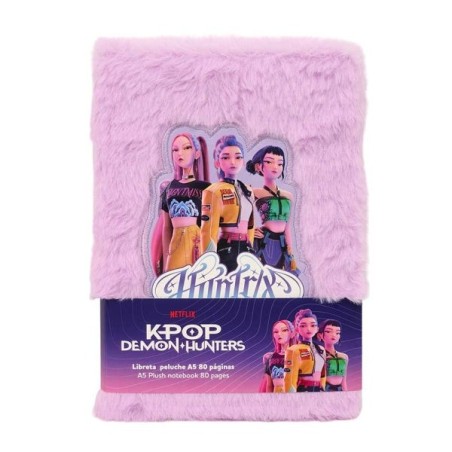 Safta K-Pop Demon Hunters Energy Bloco de Notas - Formato A5 - Capas de Pelúcia - 80 Páginas - 21x14.8cm - Cor Lavanda