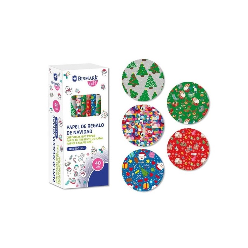 Bismark Natal Brinquedos Rolo de Papel de Embrulho - Medidas 70cmx500cm - 5 Desenhos Diferentes