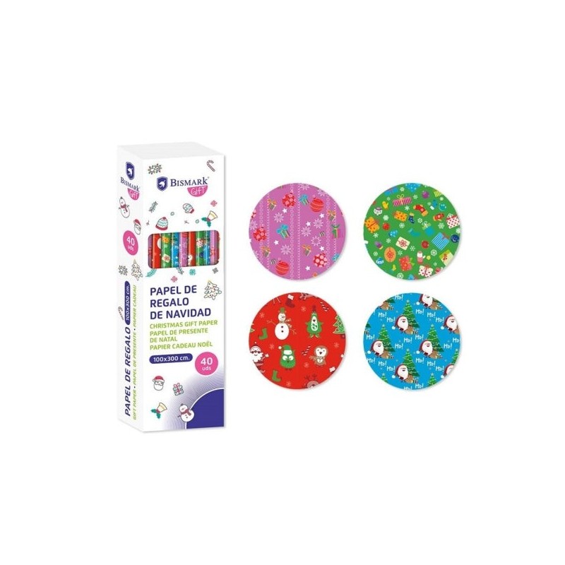 Bismark Natal Gifts Rolo de Papel de Embrulho - Medidas 100cmx300cm - 4 Desenhos Diferentes