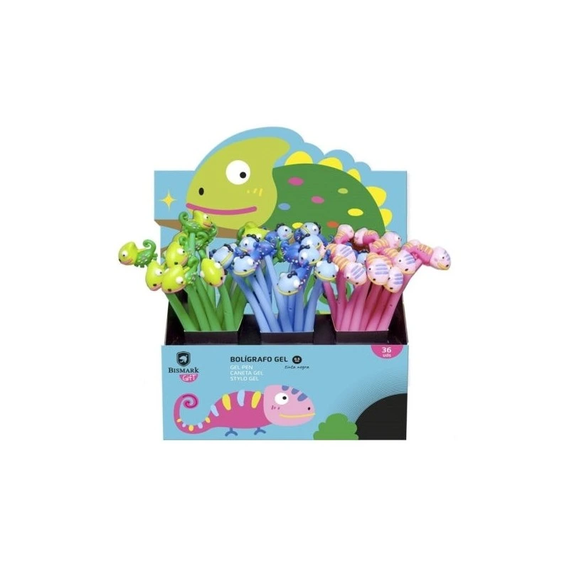Bismark Animals Camaleon Boligrafo Tacto Soft con Divertidos Camaleones - Punta Fina - Tinta Gel Color Negro - 3 Diseños