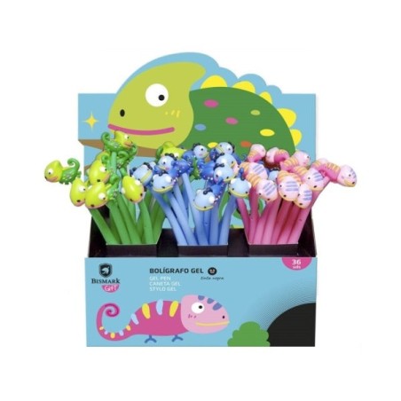 Bismark Animals Camaleon Boligrafo Tacto Soft con Divertidos Camaleones - Punta Fina - Tinta Gel Color Negro - 3 Diseños