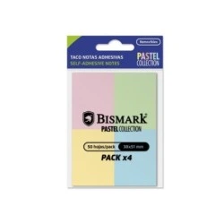 Bismark Pack de 4 Blocs de 50 Notes Adhésives 38x51mm - 4 Coloris Pastel