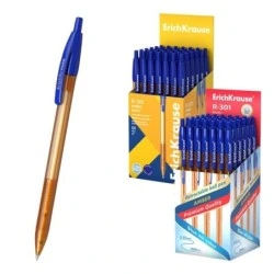 ErichKrause R-301 Matic Amber Stylo Rétractable - Pointe de 0.7mm - Tracé 0.35mm - Couleur Bleu