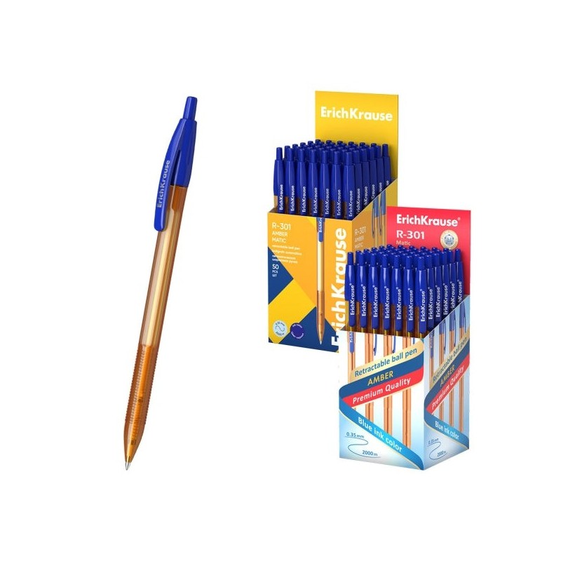 ErichKrause R-301 Matic Amber Boligrafo Retractil - Punta de 0.7mm - Trazo 0.35mm - Color Azul