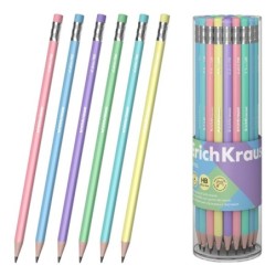 ErichKrause Pastel Crayon Graphite avec Gomme - Mine HB - Corps Triangulaire - Prise Ergonomique - Couleurs Assorties