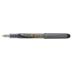 Pilot Pluma Estilografica V-Pen Silver - Desechable - Tinta Liquida - Punta de Acero - Trazo de 0.5mm - Color Negro