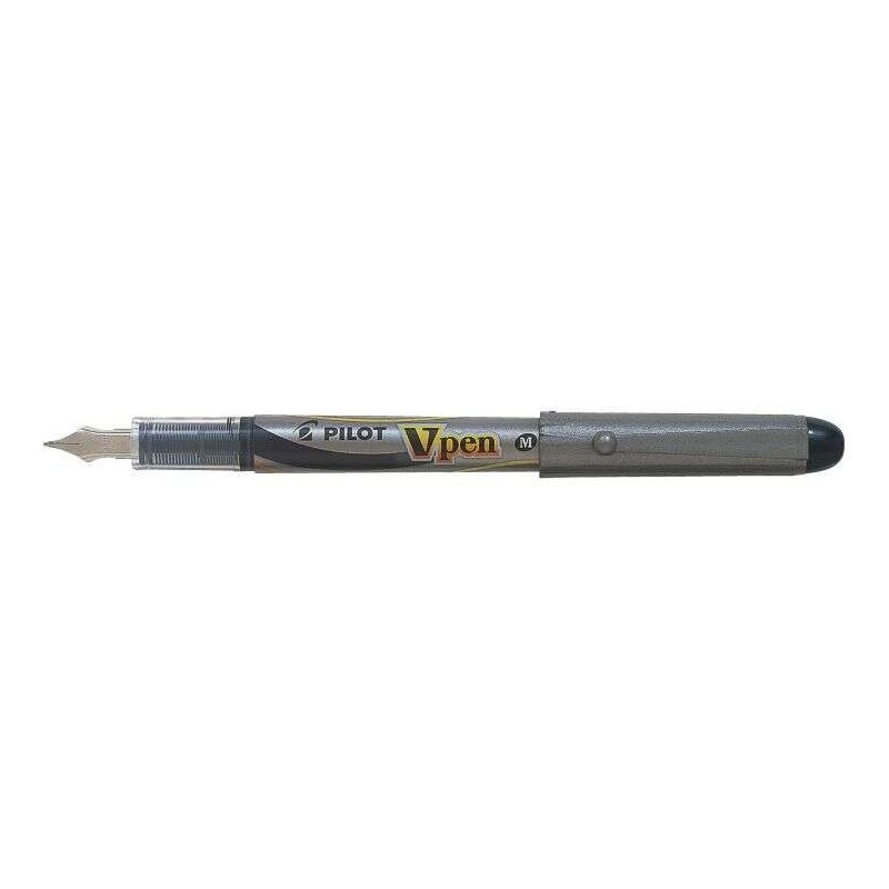Pilot Caneta de Tinta Permanente V-Pen Silver - Descartável - Tinta Líquida - Ponta de Aço - Traço de 0,5mm - Cor Preto