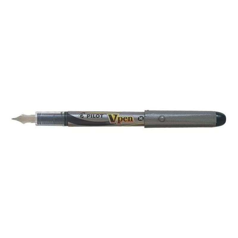Pilot Pluma Estilografica V-Pen Silver - Desechable - Tinta Liquida - Punta de Acero - Trazo de 0.5mm - Color Negro