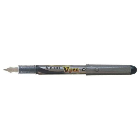Pilot Pluma Estilografica V-Pen Silver - Desechable - Tinta Liquida - Punta de Acero - Trazo de 0.5mm - Color Negro