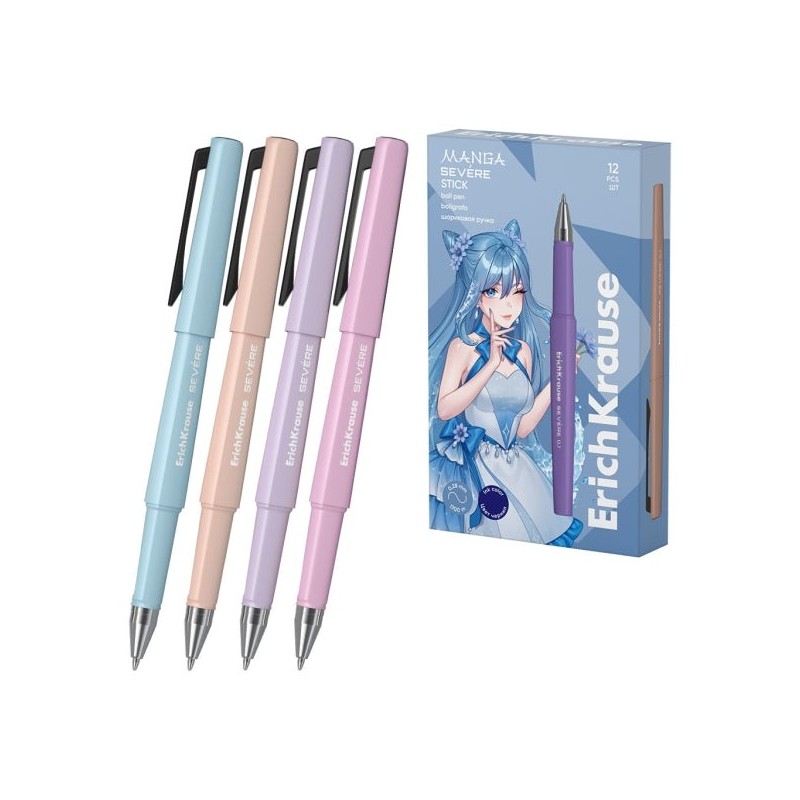 ErichKrause Severe Stick Manga Stylo à Bille avec Capuchon - Modèles Assortis - Tracé 0.28mm - Encre à Séchage Rapide - Couleur