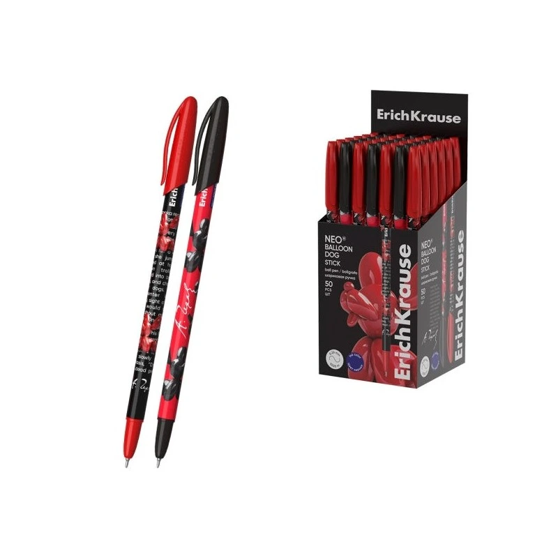 ErichKrause Neo Stick Balloon Dog Boligrafo con Capuchon - Modelos Surtidos - Trazo 0.26mm - Tinta de Baja Viscosidad - Tapa