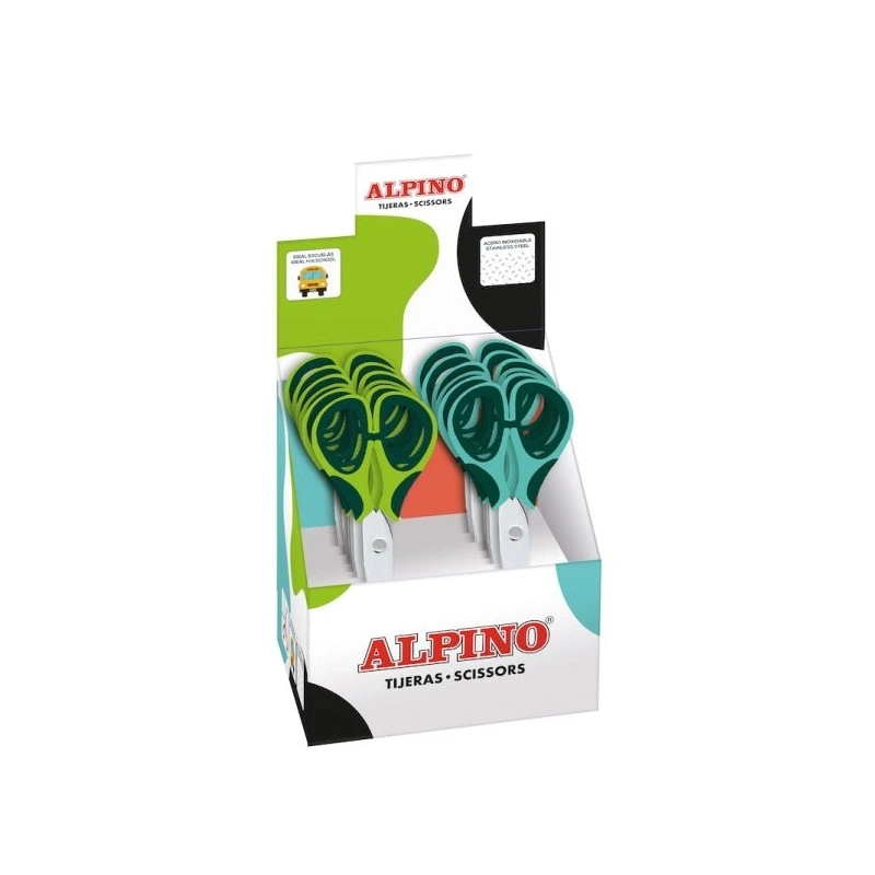Alpino Colorfull Ciseaux Scolaires 13cm - Acier Inoxydable - Bouts Ronds - Coloris Assortis