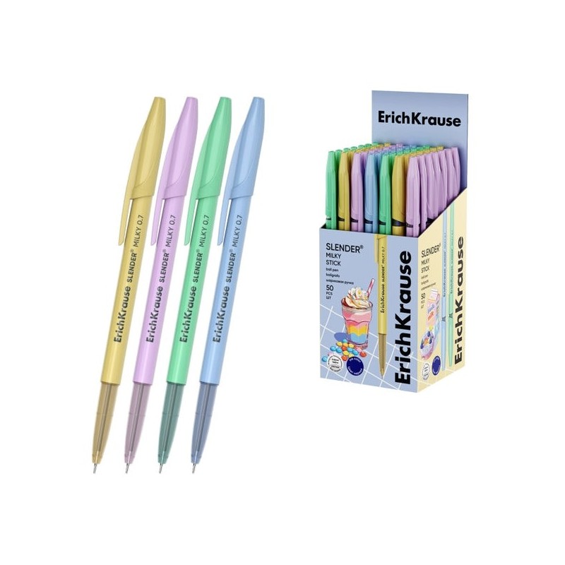 ErichKrause Stick Cheat Milky Ballpoint Pen with Cap - Assorted Designs - 0.26mm Line Width - Low Viscosity Ink - Ventilated