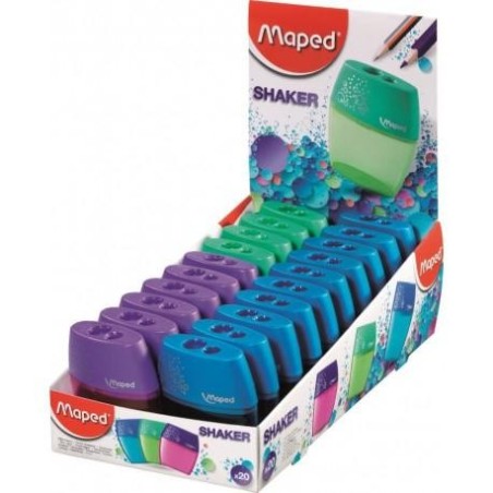 Maped Shaker 2-Hole Pencil Sharpener with Large-Capacity Container - Ergonomic Shape - Assorted Colours
