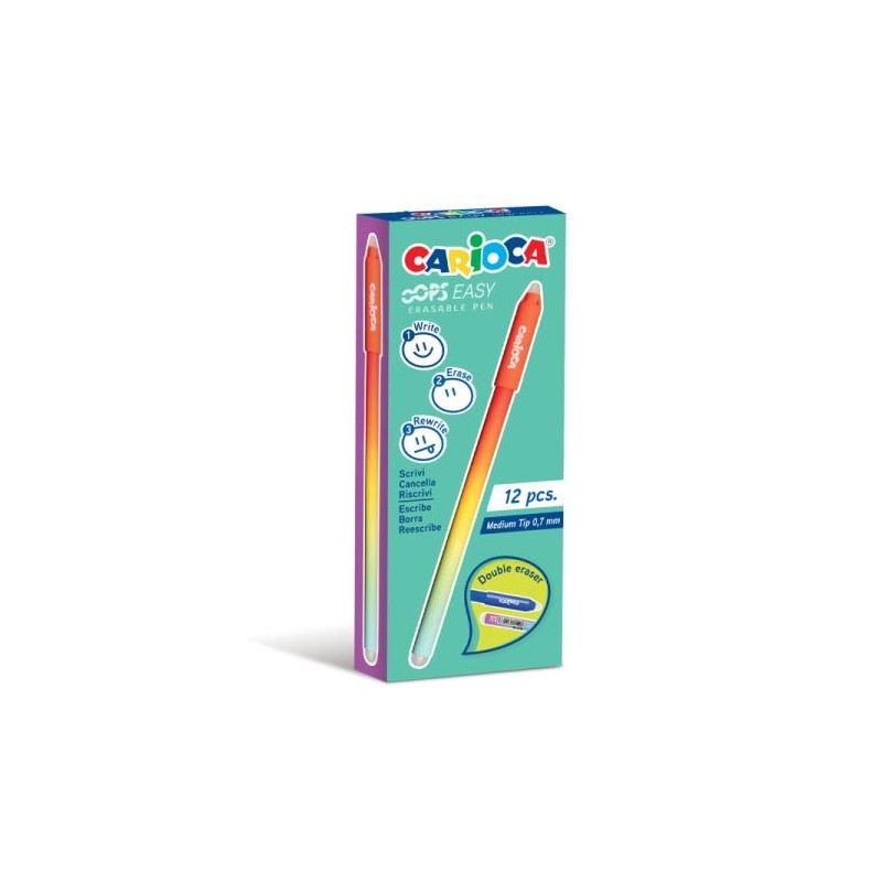 Carioca Oops Easy Erasable Ballpoint Pen with Ø 0.7mm Tip - Thermo-Sensitive Ink - Body with Gradient Effect - Double Eraser