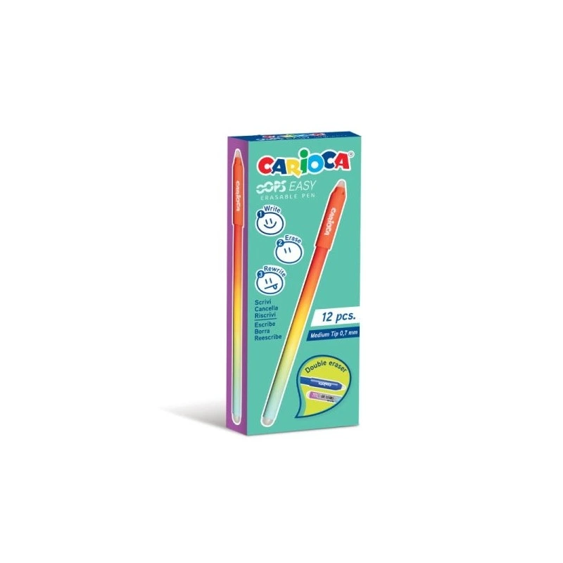 Carioca Oops Easy Erasable Ballpoint Pen with Ø 0.7mm Tip - Thermo-Sensitive Ink - Body with Gradient Effect - Double Eraser