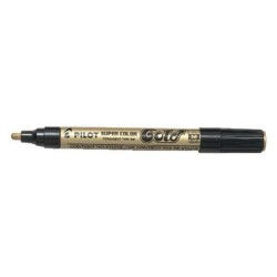 Pilot Super Color Medium Permanent Marker - 4.5mm Polyacetal Tip - Very Dense and Opaque Ink - Metal Barrel - Gold