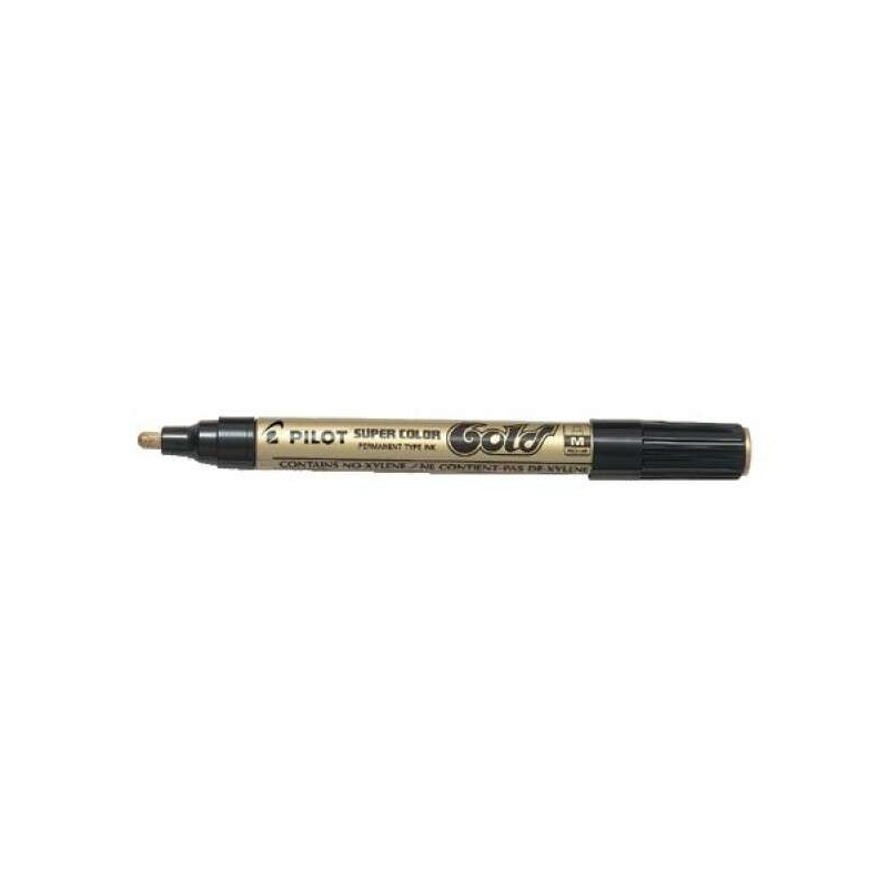 Pilot Super Color Medium Permanent Marker - 4.5mm Polyacetal Tip - Very Dense and Opaque Ink - Metal Barrel - Gold