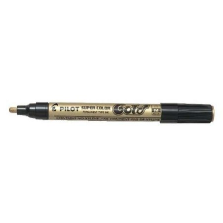 Pilot Super Color Medium Permanent Marker - 4.5mm Polyacetal Tip - Very Dense and Opaque Ink - Metal Barrel - Gold