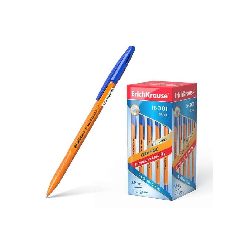 Erichkrause R-301 Esferográfica Orange - Ponta de 0.7mm - Traço de 0.35mm - Tampa Ventilada - Corpo Opaco Laranja - Cor Azul