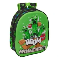 Safta Minecraft Boom Mochila 3D - Portabotellas - Hombreras Acolchadas - Asa de Mano Superior - 27x33x10cm - Color Verde y Negro