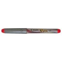 Pilot V-Pen Silver Fountain Pen - Disposable - Liquid Ink - Steel Nib - 0.5mm Line - Red